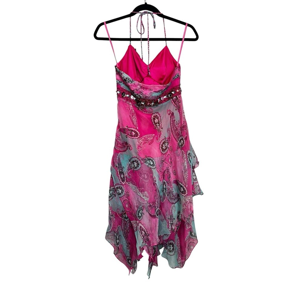 Vintage Sue Wong Couture 100% Silk Beaded Paisley Handkerchief Dress Sz 4 - Picture 4 of 7